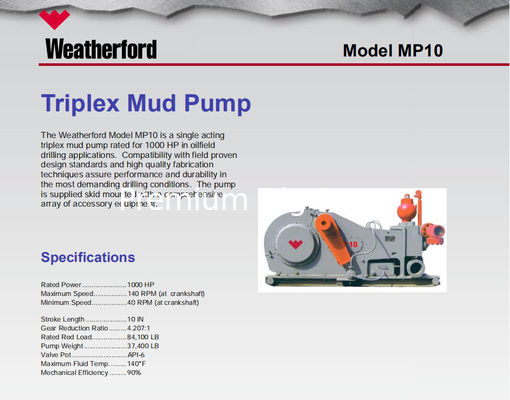 MP5 MUD PUMP, MP10 MUD PUMP, MP13 MUD PUMP, MUD PUMP FOR OILWELL DRILLING, WEATHERFORD MUD PUMP, MP16 MUD PUMP