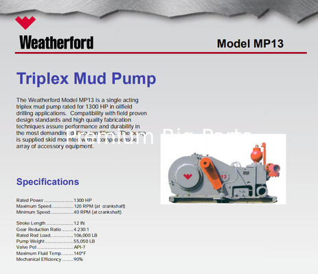 MP8 MUD PUMP, BOMCO F1600 MUD PUMP, WEATHERFORD MUD PUMP, PZ9 MUD PUMP, MP10 MUD PUMP, PZ11 MUD PUMP, MP16 MUD PUMP