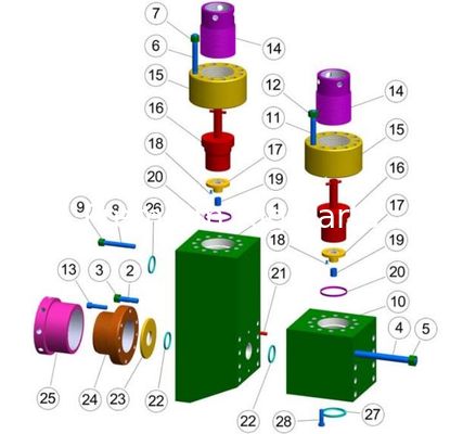 National 14P220 W/ FAST CHANGE VALVE COVERS  mud pump fluid end liner, zirconia liner, pistons, valves and seats, National 12P-160 mud pump, National 9P-100 mud pump, NOV 10P-130 mud pump